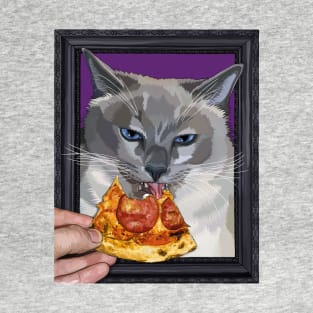 Surreal Portrait of a Cat Eating Pepperoni Pizza T-Shirt